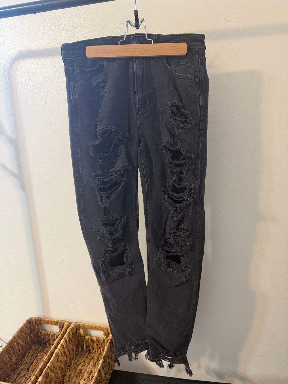 American Eagle Outfitters Black Distressed Boot Cut Jeans